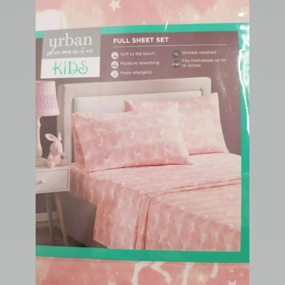 Urban Domain Kids FULL Unicorns Stars Sheet Set PINK Mythical Fantasy Girl NEW
